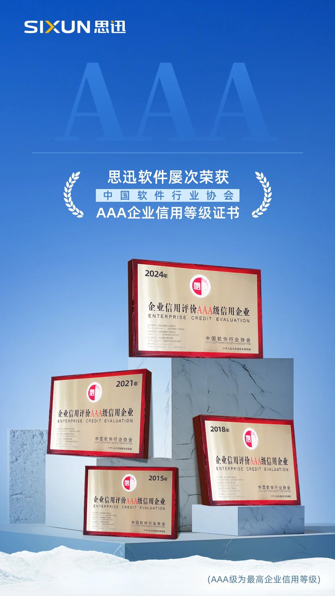 思迅软件连续10年荣获“3A企业信用等级证书” 思迅软件连续10年荣获“3A企业信用等级证书”