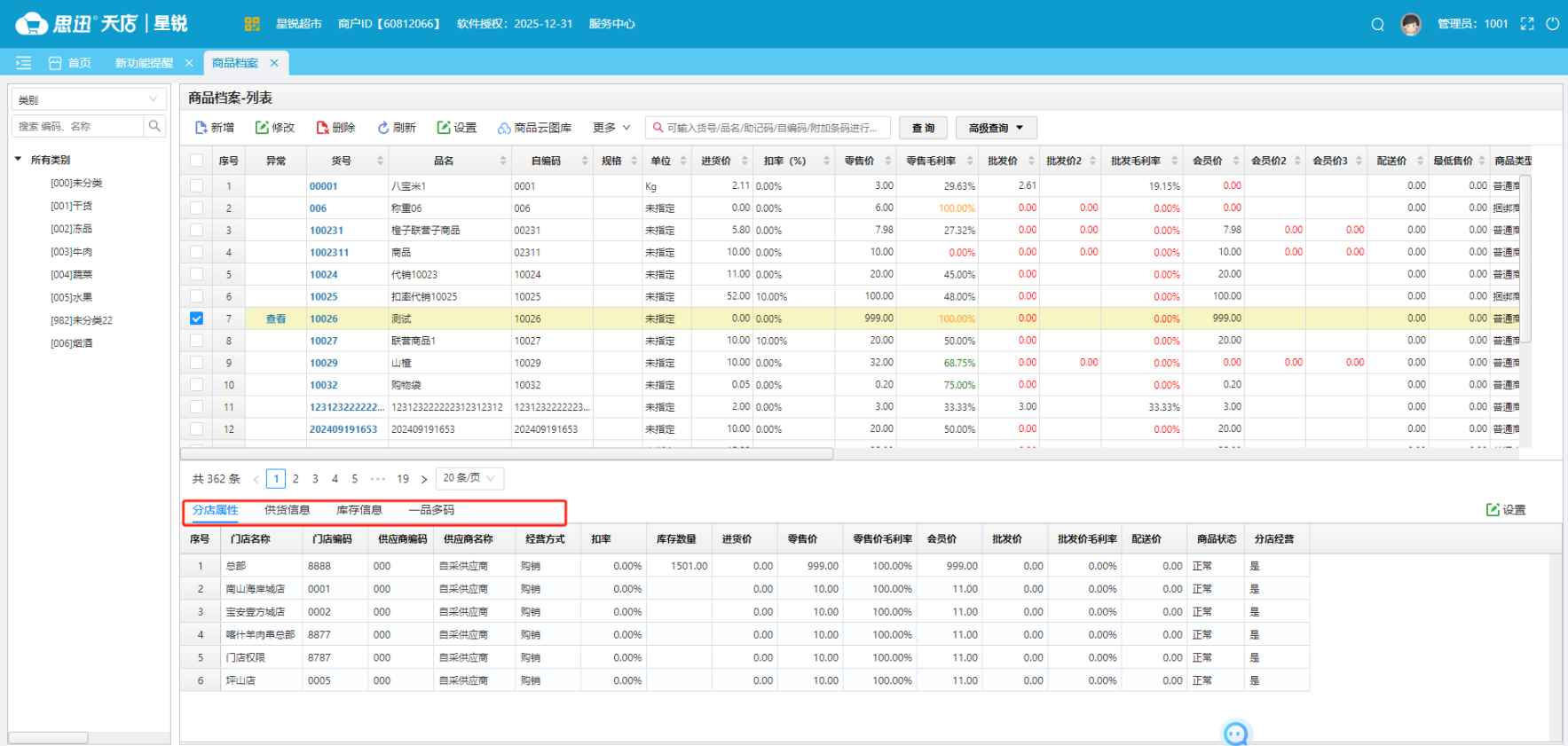商品档案列表展示商品分店库存 商品档案列表展示商品分店库存